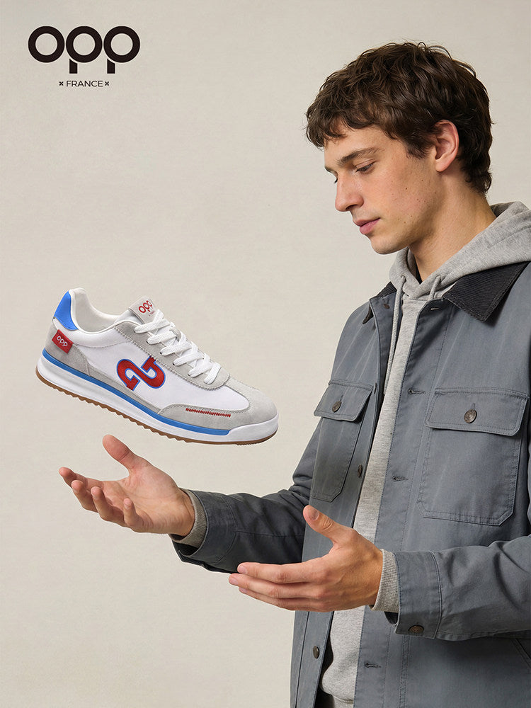 Sapatos para homem OPP primavera 2026, novos ténis casuais de couro leves para o dia a dia, estilo rústico, elegantes e versáteis, inspirados em Forrest Gump.