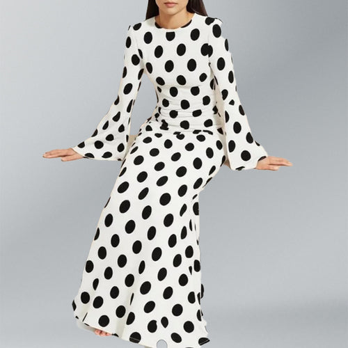 2025 Spring New European and American Style Women's New Women's Waist Ruffled Hem Lace-up Long Sleeve Large Swing Dress