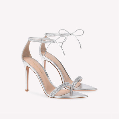 Cross-border pointed toe rhinestone stiletto heel high heel sandals strappy open toe high heels European and American style versatile spring new style