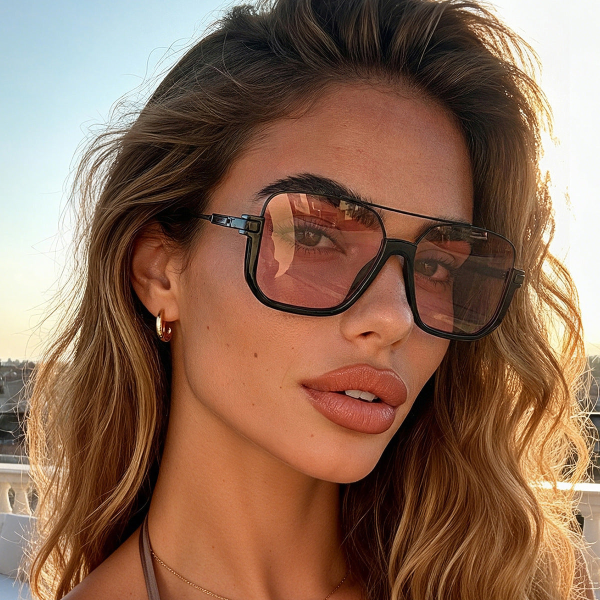 Vintage dual-beam sunglasses with a premium feel, European and American fashion pilot sunglasses, personalized sunglasses, UV protection