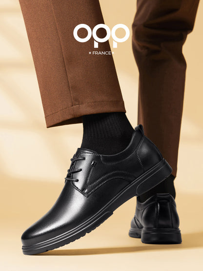 OPP casual leather shoes men's leather all black comfortable high-end British versatile old money style business commuter derby shoes for men