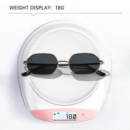 Polygonal metal small frame sunglasses for men and women high-end retro beach outing street sunglasses UV protection