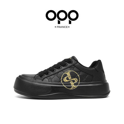 OPP platform shoes 2026 new spring men's sports heightening light luxury leather high-end black casual shoes