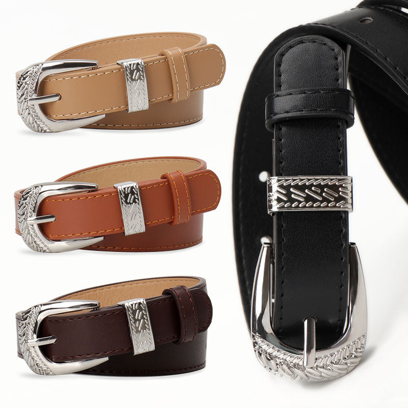 New cross-border European and American carved buckle belt women's decoration simple and versatile trouser belt retro fashion trend women's belt