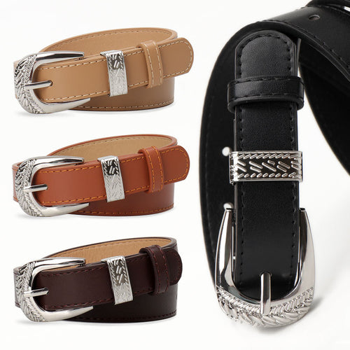 New cross-border European and American carved buckle belt women's decoration simple and versatile trouser belt retro fashion trend women's belt