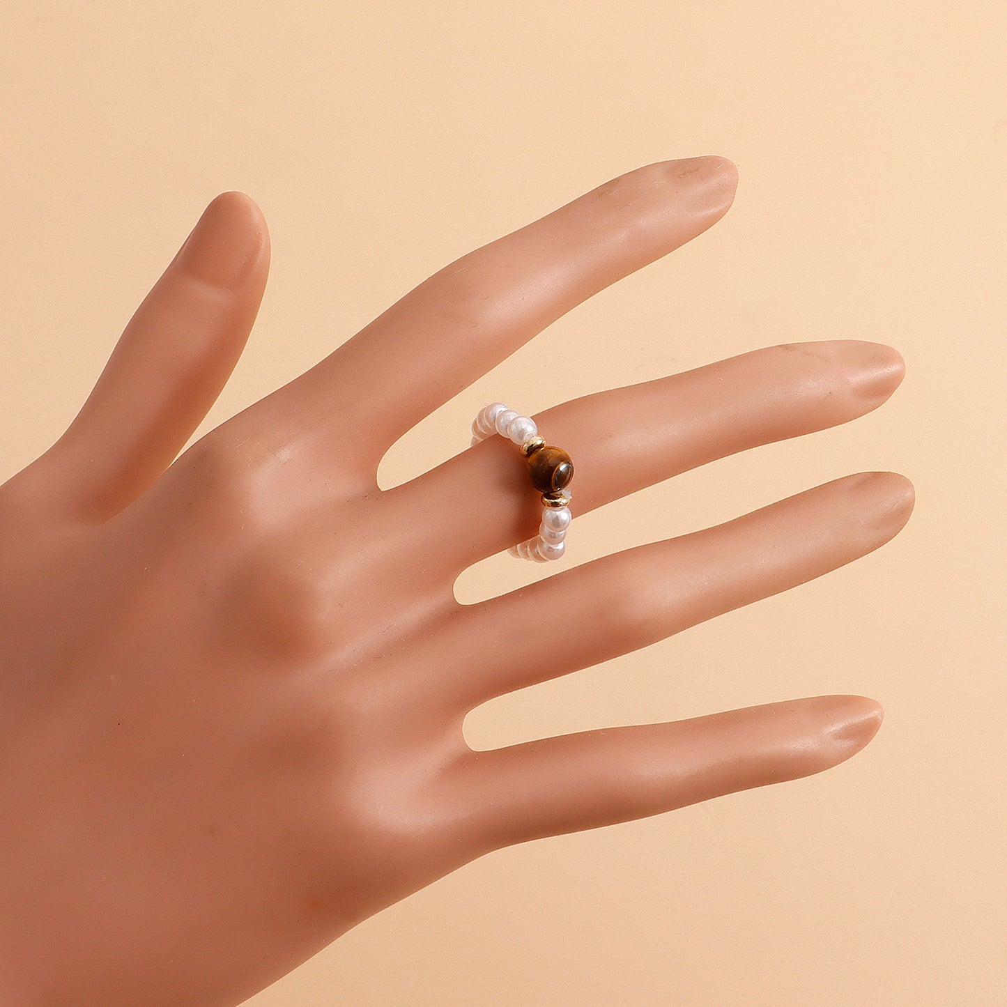 European and American cross-border jewelry Bohemian colorful natural stone imitation pearl rings do not fade, niche design is high-end