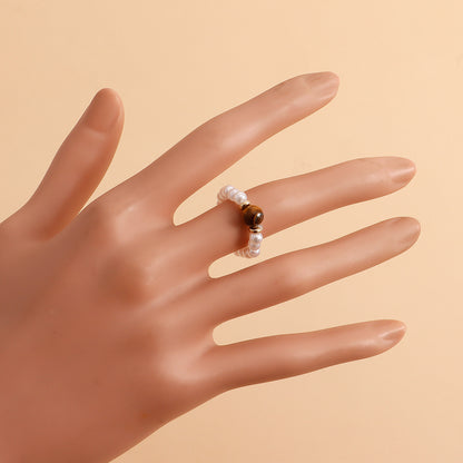 European and American cross-border jewelry Bohemian colorful natural stone imitation pearl rings do not fade, niche design is high-end