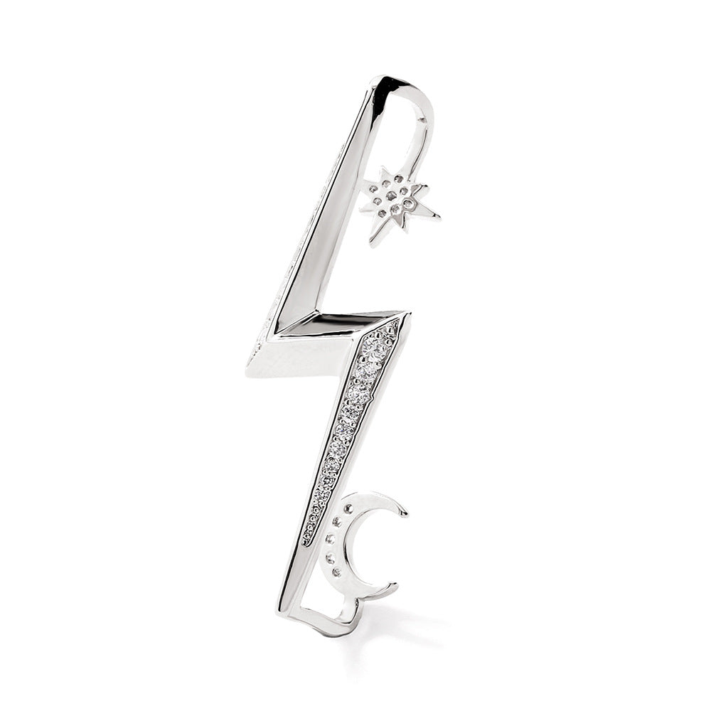 Geometric long oval hollowed out large earrings, European and American export style, fashionable copper zircon single earrings
