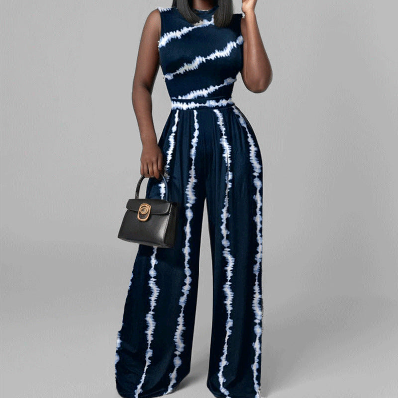 Amazon, Europe and the United States, cross-border fashion printed women's clothing, temperament, casual personality trousers, slim sleeveless jumpsuits