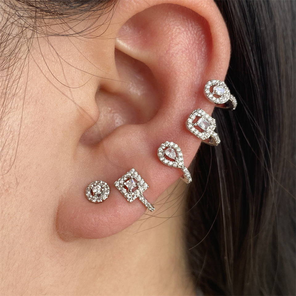 Cross-border bestselling jewelry zircon stud earring set, three-color zircon ear bone clip earrings, light luxury and high-end style dropshipping