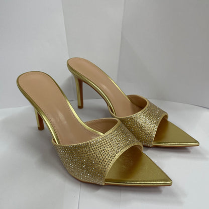 Summer women's beautiful stiletto heeled rhinestone high-heeled slippers with skirts pointed toe high-heeled heels are sexy and not tiring to the feet