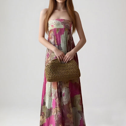 Cross-border 2025 Summer Amazon New European and American Fashion Printed Suspender Sexy Bandeau Long Dress