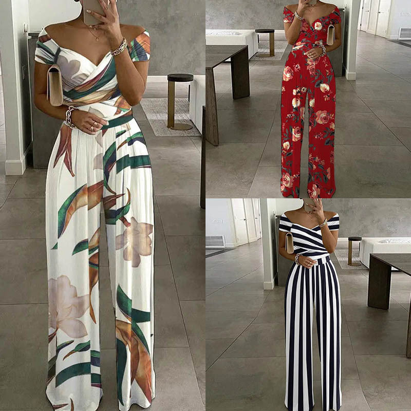 2026 New Amazon European and American Fashion Temperament Elegant Foreign Trade Commuter Print Wide-Leg Women's Jumpsuit