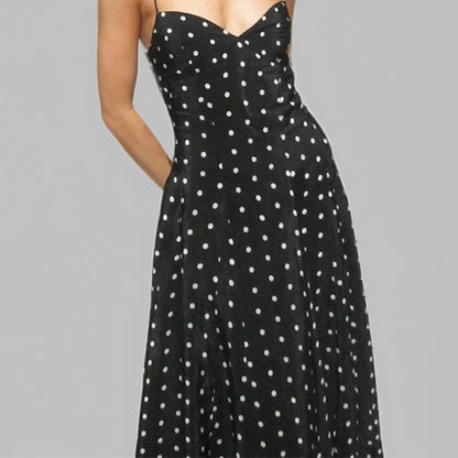 Spring 2026 cross-border European and beautiful clothing temperament elegant casual polka dot print spaghetti shoulder slip party dress