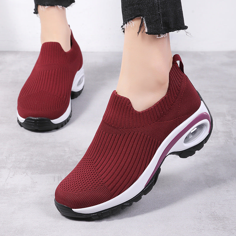 2024 Women's Shoes Casual Versatile Air Cushion Running Shoes Feiwei Breathable Lazy Shoes Slip-on Sports Shoes Wholesale