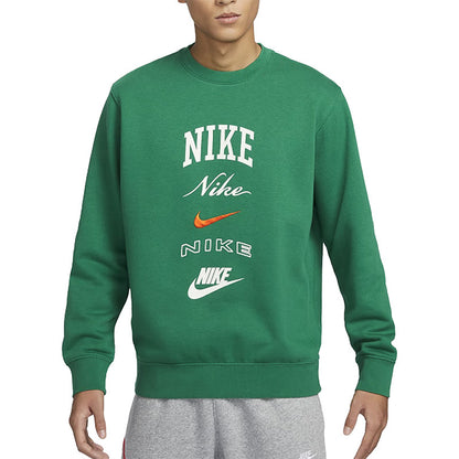 NIKE men's crew neck casual long sleeve pullover fleece warm loose sweatshirt FN2611-365-063