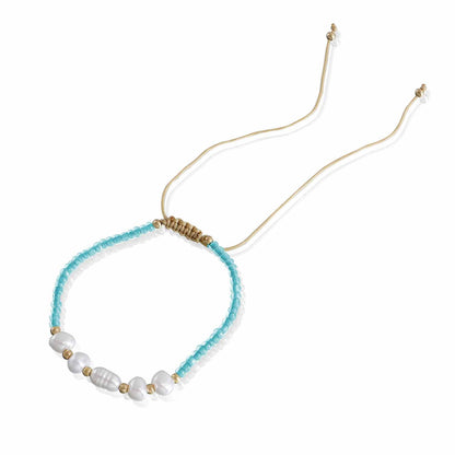 European and American cross-border jewelry ins adjustable special-shaped imitation pearl transparent rice bead color bracelet women's colorful rope wholesale
