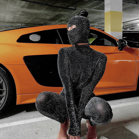 Foreign Trade European and American Clothing 2024 New Long Sleeve Jumpsuit Black Slim Back Sexy Hat Jumpsuit Wholesale