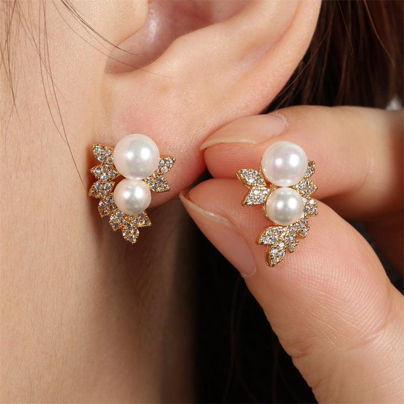 RAKOL Cross-border Unique Niche Design High-End Zircon Pearl Stud Earrings for Women, Elegant Light Luxury for Delicate Earrings