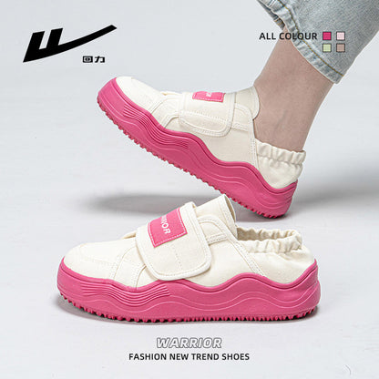 Pull back two canvas shoes women, 2025 spring platform muffin shoes, Velcro, one kick of lazy people, high-value shoes