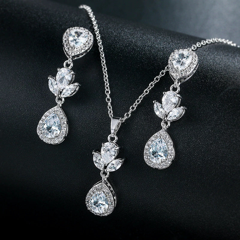 RAKOL in-stock wholesale zircon jewelry two-piece set, women's earrings, necklace, bridal wedding accessories