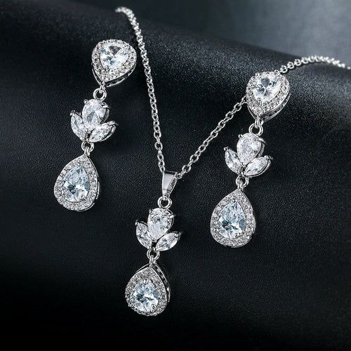 RAKOL in-stock wholesale zircon jewelry two-piece set, women's earrings, necklace, bridal wedding accessories