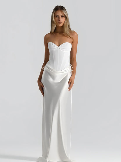 Foreign trade new European and beautiful fashion fashion solid color fishbone waist slim dress skirt draped streamer fishtail long skirt