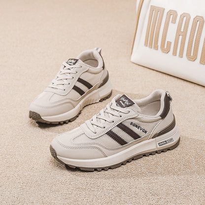 Ténis de plataforma respirável estilo "dad shoes" para a primavera de 2025, versão coreana, para viagens e corrida, com sola retro macia, inspirado no modelo Forrest Gump, para mulheres que viajam para o estrangeiro.