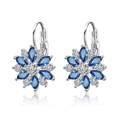 RAKOL European and American Fashion Classic Geometric Floral Colorful Zircon Earrings for Women, Personalized Simple Versatile Earrings and Studs