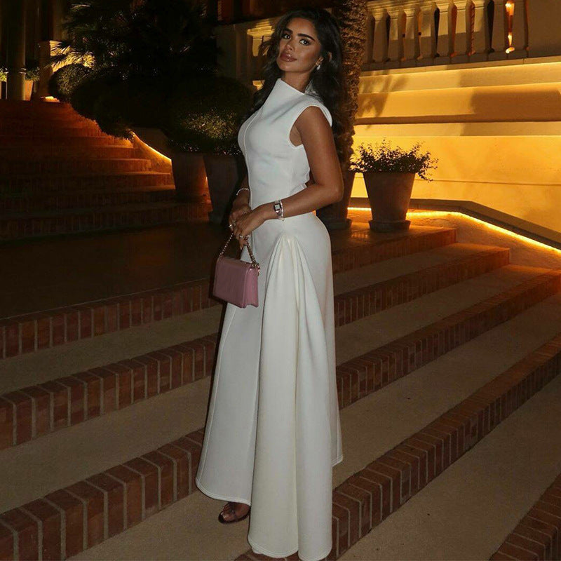 Cross-border Amazon European and American Clothing 2025 Autumn and Winter New Fashion Solid Color Sleeveless Waist Temperament Dress Dress