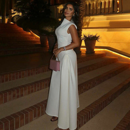 Cross-border Amazon European and American Clothing 2025 Autumn and Winter New Fashion Solid Color Sleeveless Waist Temperament Dress Dress