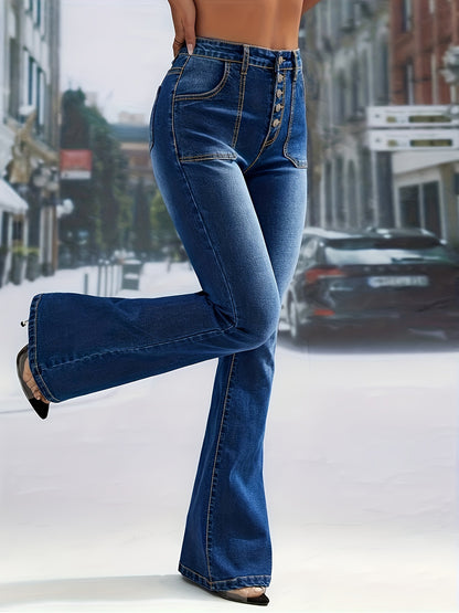 New bootcut American jeans, high-waisted single-breasted jeans, high-waisted stretch skinny denim trousers
