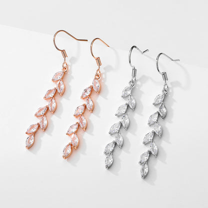 RAKOL Japan and South Korea new product long simple full inlaid zircon wheat ear earrings female ins trendy fashion temperament tassel ear hook