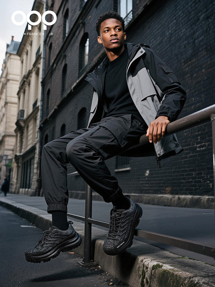 Ténis OPP para homem, modelo primavera, nicho, sofisticado, leve, luxuoso, casual, com sola de pneu, estilo rústico, bonito, samurai preto, para pais modernos.