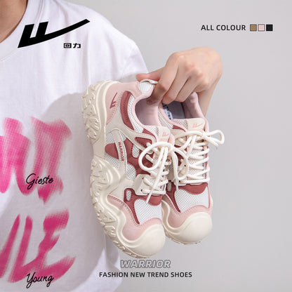 Pull-back strawberry pink mesh breathable sneakers outdoor hiking casual daddy shoes cute and lightweight Japanese big-toe shoes