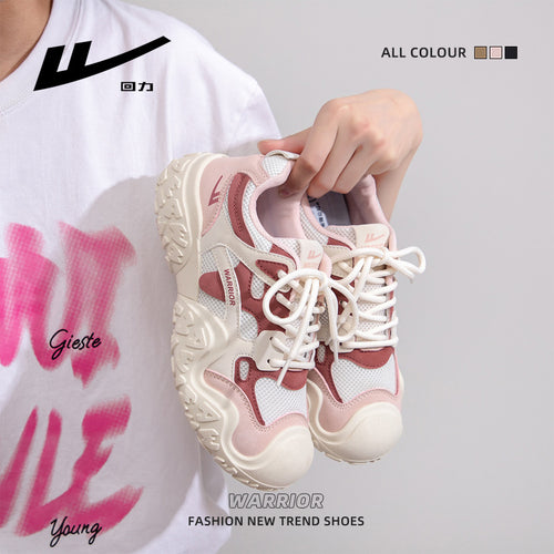 Pull-back strawberry pink mesh breathable sneakers outdoor hiking casual daddy shoes cute and lightweight Japanese big-toe shoes