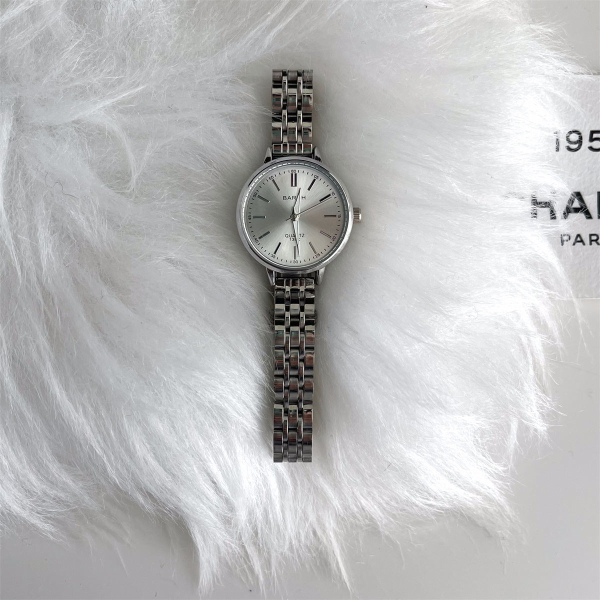 BARSH internet celebrity ice transparent blue fashion round disc steel strap watch for female students, simple and sophisticated style, export bestseller