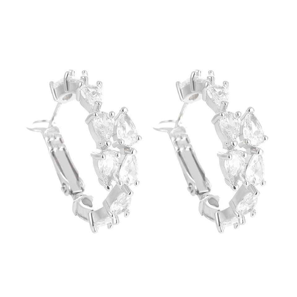 Light luxury mares-eye zircon round loop earrings, high-end full-diamond geometric earrings, cross-border bestseller, versatile diamond-studded earrings for women