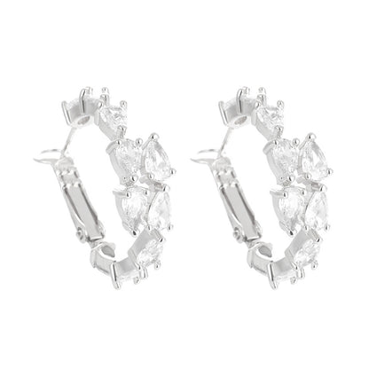 Light luxury mares-eye zircon round loop earrings, high-end full-diamond geometric earrings, cross-border bestseller, versatile diamond-studded earrings for women