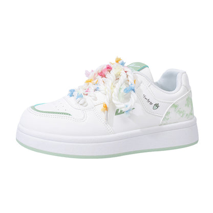 Pull-back matcha green dopamine platform shoes lace-up breathable tie-dye student warm shoes color blocking high-value women's shoes