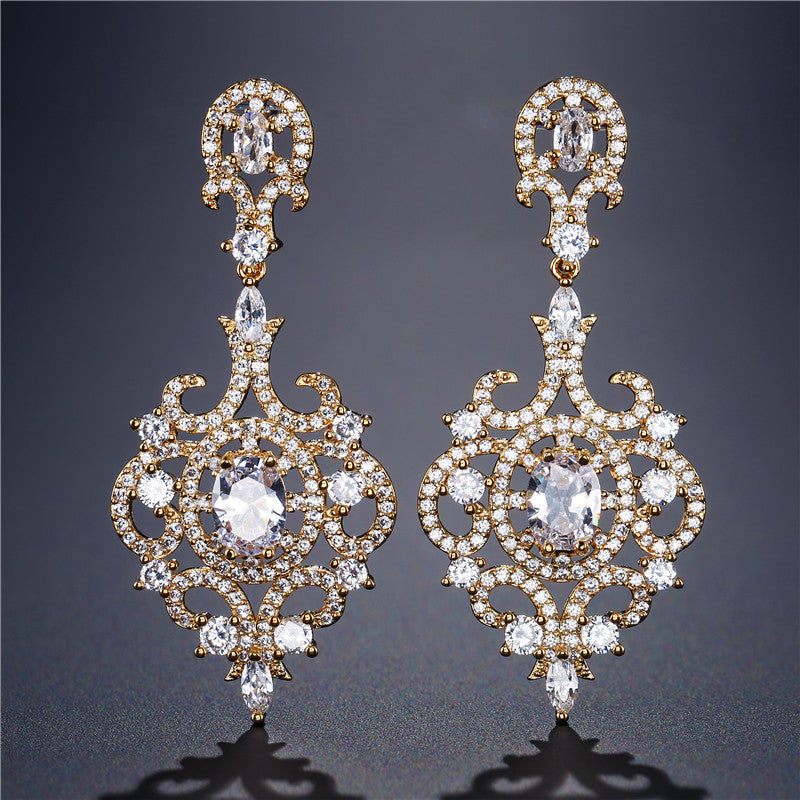 New women's earrings, diamond-studded lupine teardrop-shaped tassel earrings, Baroque court style, multicolor versatile earrings