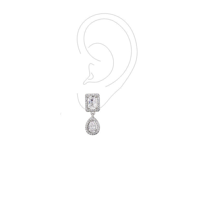 RAKOL European and American classic vintage light luxury geometric square earrings for women, exquisite and exquisite micro-inlaid waterdrop zircon earrings