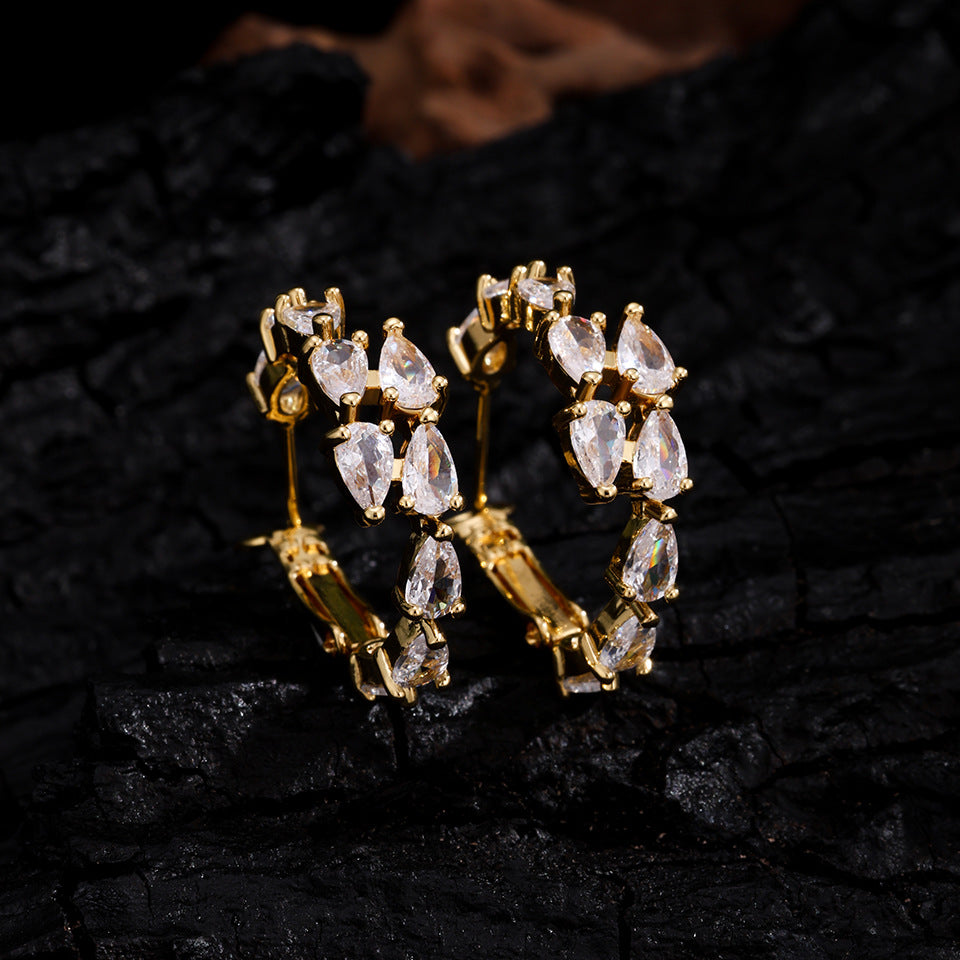 Light luxury mares-eye zircon round loop earrings, high-end full-diamond geometric earrings, cross-border bestseller, versatile diamond-studded earrings for women