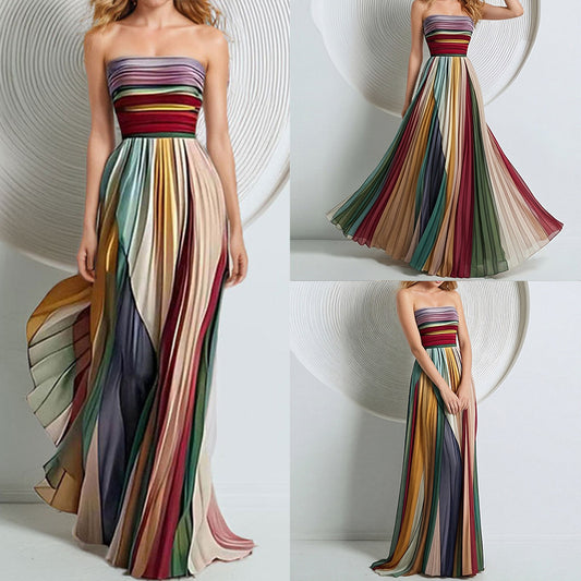 Cross-border 2026 independent station Amazon new European and American sexy bandeau printed colorful long skirt dress dress