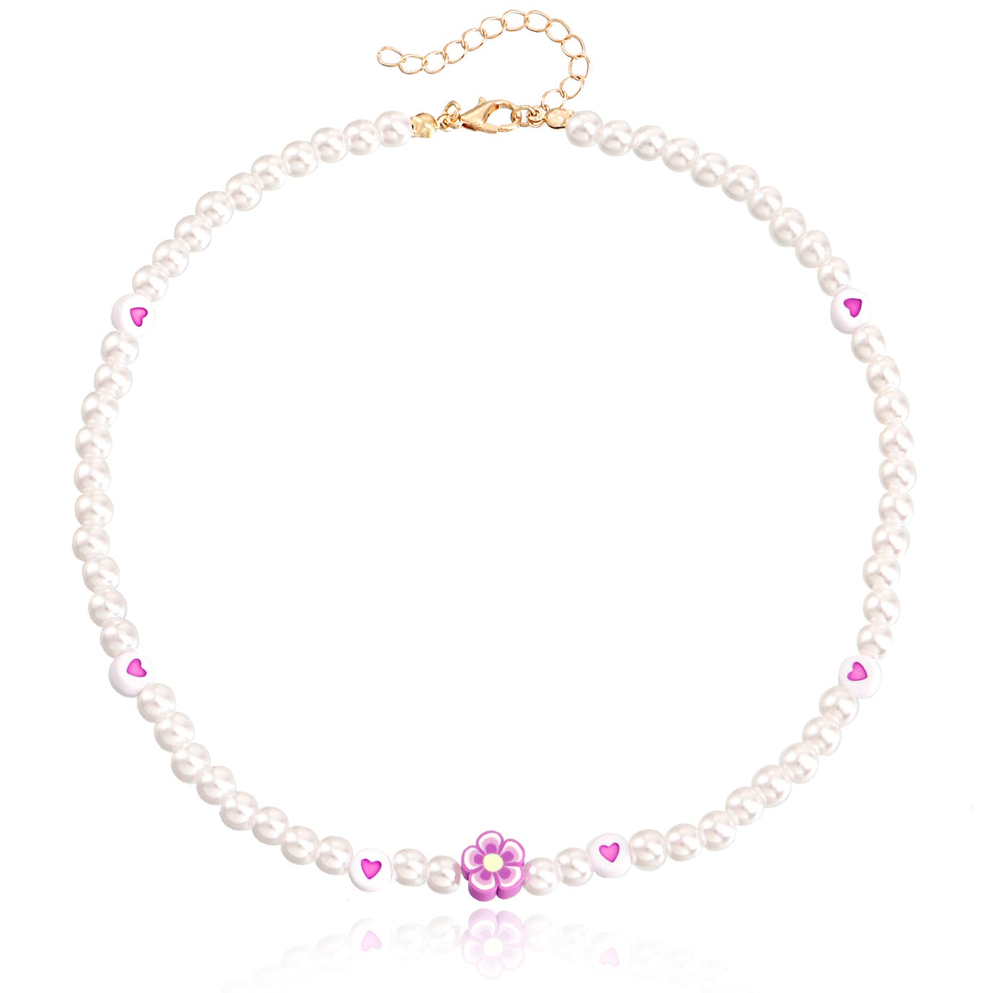 European and American cross-border jewelry, ins style, soft pottery, flowers, colorful love, imitation pearl necklaces, women's niche design, light luxury
