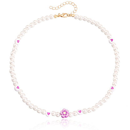 European and American cross-border jewelry, ins style, soft pottery, flowers, colorful love, imitation pearl necklaces, women's niche design, light luxury
