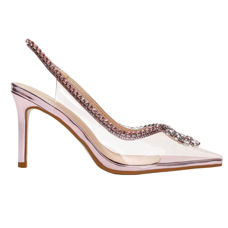 Transparent strap high heel sandals, niche back hollow toe high heels, women's stiletto heels, pointed toe, European and American super high heels