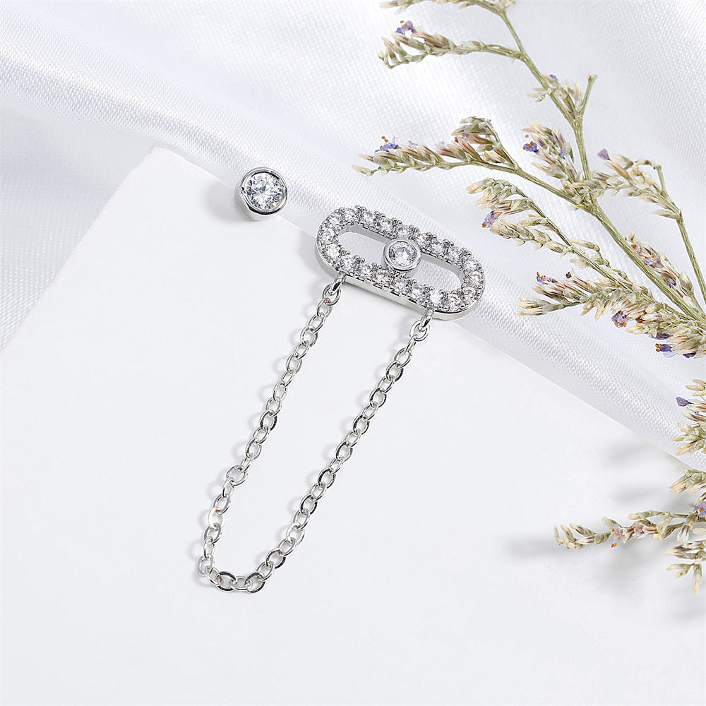 RAKOL Cross-border European and American style light luxury chain earrings for women simple and fashionable zirconia paper clip stud earrings for women