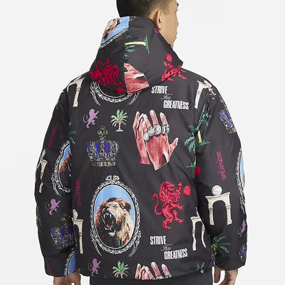 NIKE Men's James Print Hooded Casual Warm Jacket Down Jacket FB6975-010-030