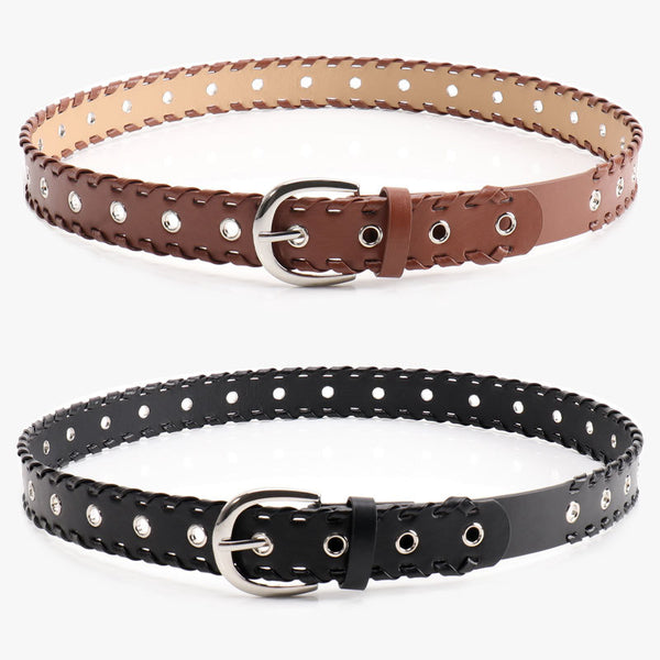 Cross-border European and American style men's and women's personality belts, niche rope punching cut-out versatile jeans decorated women's belts